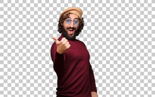 PSD artiste français avec un béret expression surprise