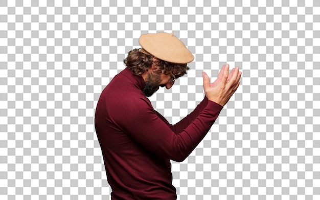 PSD artiste français avec un béret pose triste