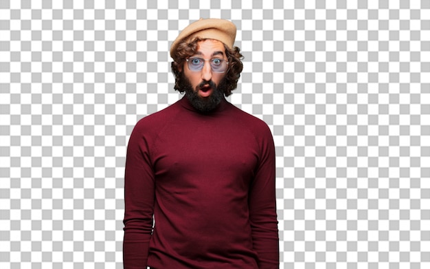 PSD artiste français avec un béret surprise pose