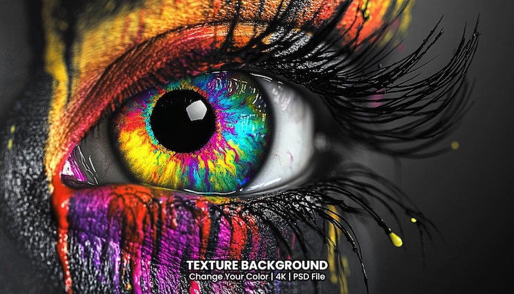 PSD artistic colourful close up photo of an eye texture background