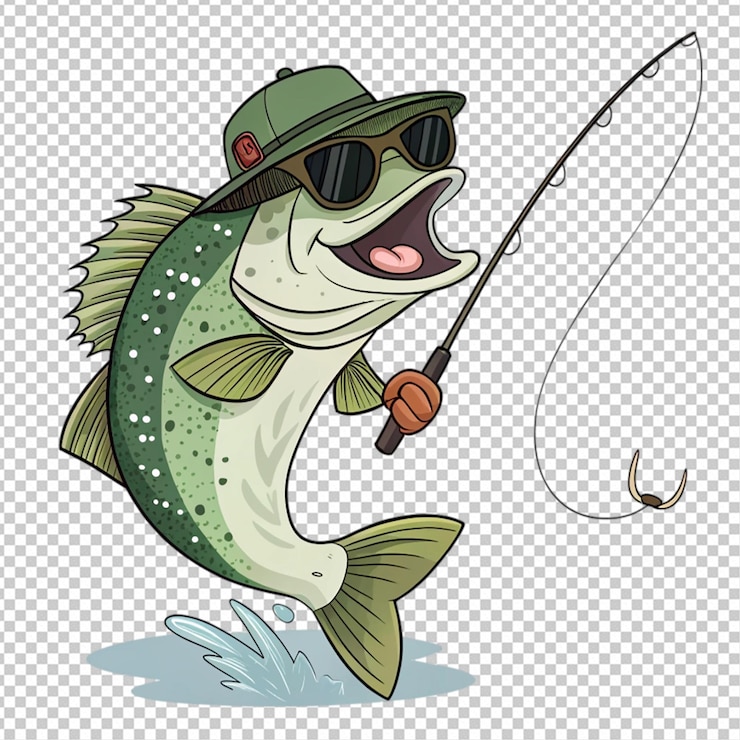 PSD artistic funny bass bass fishing clipart wearing png