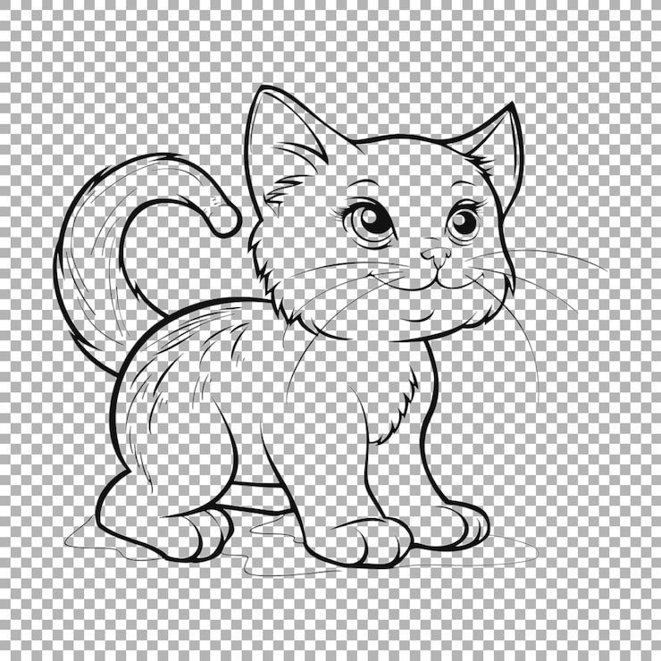 PSD artístico boceto de gato lindo en un fondo transparente generado por ai
