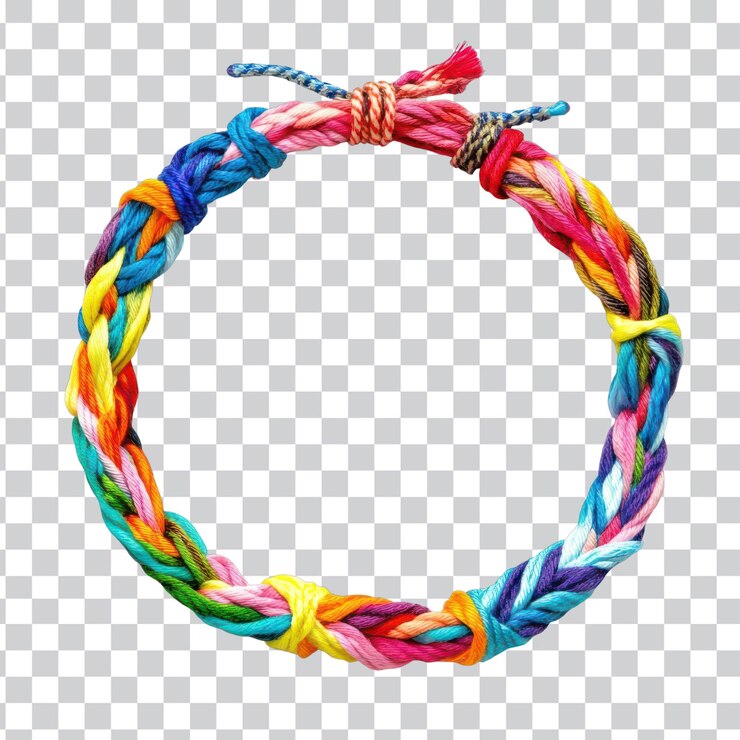 PSD artístico primer plano de una colorida pulsera de amistad en un fondo blanco para la artesanía y la moda inspiración y fondo transparente