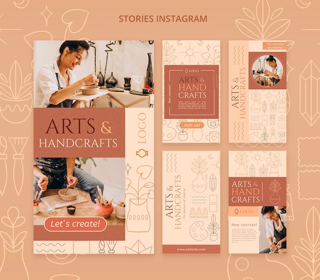 Arts dessinés à la main et histoires Instagram artisanales