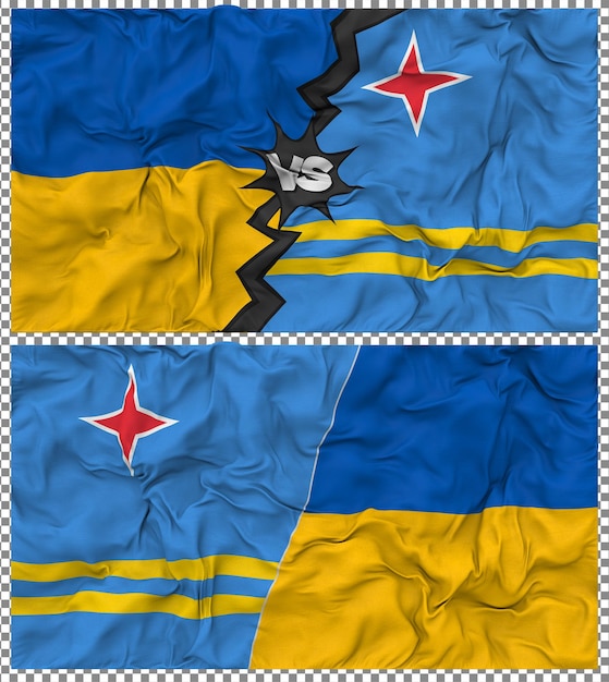 Aruba contre l'Ukraine Half Combined Flag Cloth Bump Texture Rendering 3D Il s'agit d'un drapeau à moitié combiné.