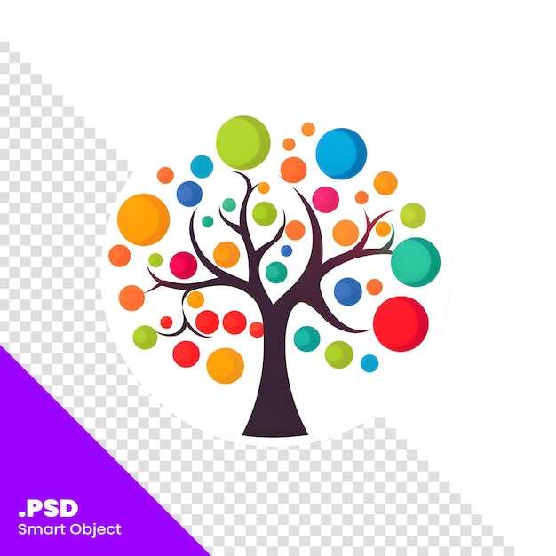 PSD Árvore abstrata com círculos coloridos em um modelo psd de ilustração vetorial de fundo branco