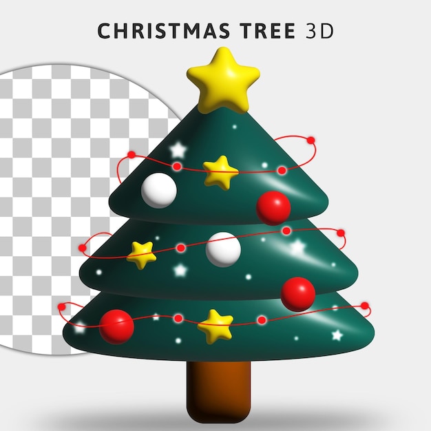 PSD Árvore de natal 3d com bolas de enfeites em fundo transparente