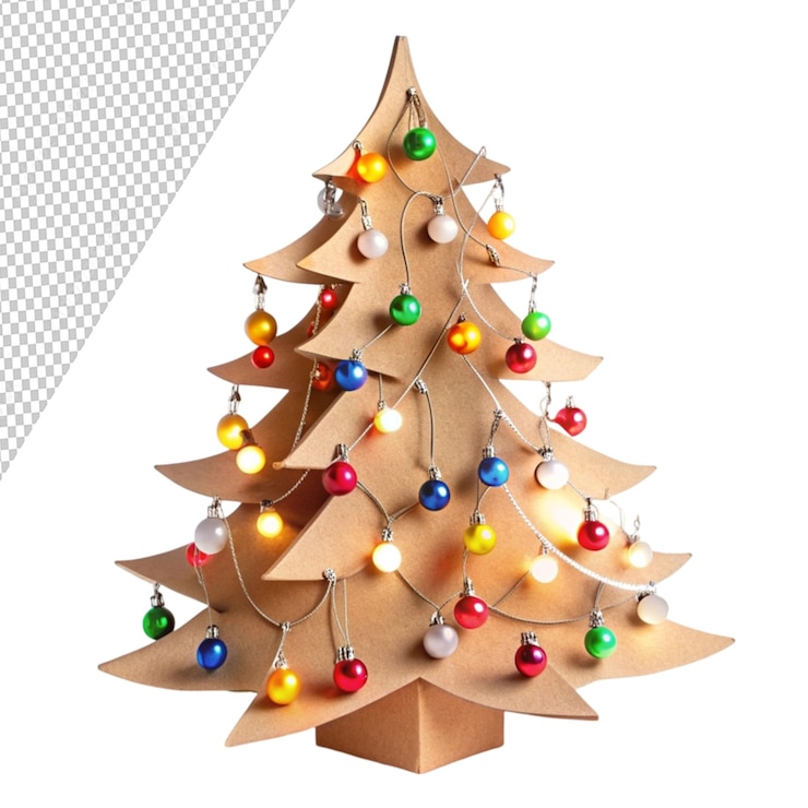 PSD árvore de natal de papelão decorada com bolas isoladas em fundo transparente