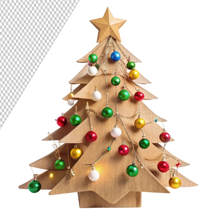 PSD árvore de natal de papelão decorada com bolas isoladas em fundo transparente
