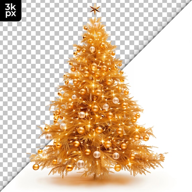 PSD Árvore de natal dourada isolada em fundo transparente