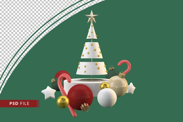Árvore de Natal e decoração de luxo com enfeites de natal 3d render