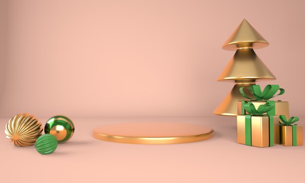 Árvore de Natal e renderização 3D do palco