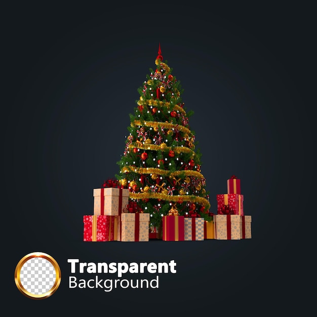 PSD Árvore de natal em fundo transparente. renderização 3d