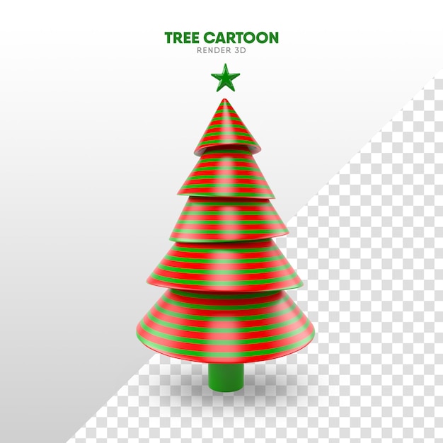 Árvore de Natal em renderização 3D em formato de desenho animado para o modelo e composição de natal