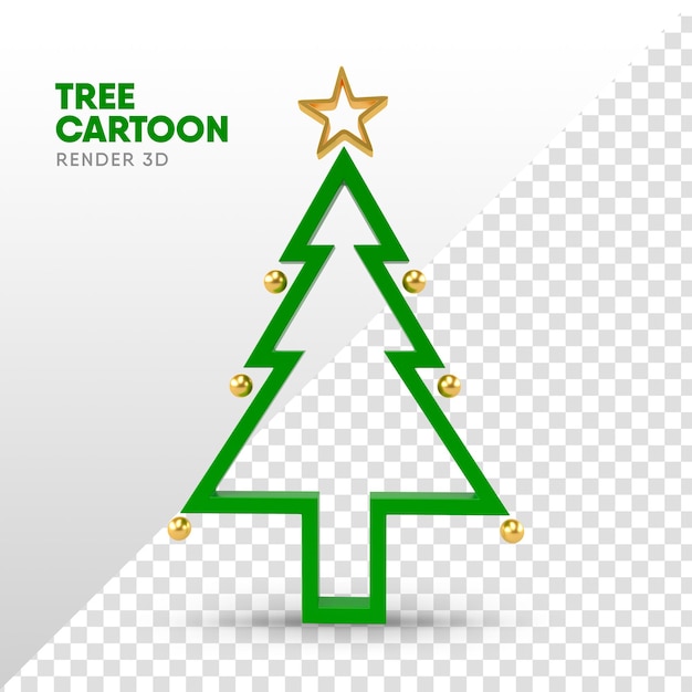 Árvore de Natal em renderização 3D em formato de desenho animado para o modelo e composição de natal