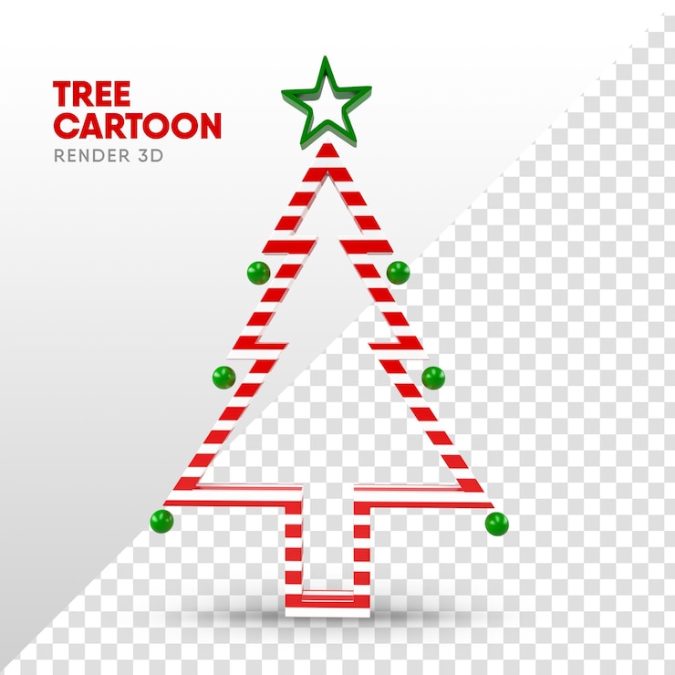 PSD árvore de natal em renderização 3d em formato de desenho animado para o modelo e composição de natal