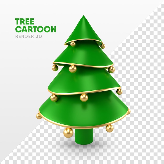 Árvore de Natal em renderização 3D em formato de desenho animado para o modelo e composição de natal