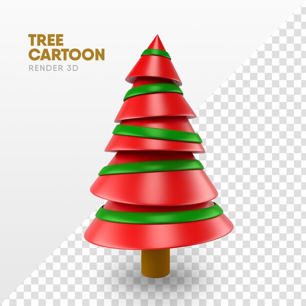 Árvore de natal em renderização 3d em formato de desenho animado para o modelo e composição de natal