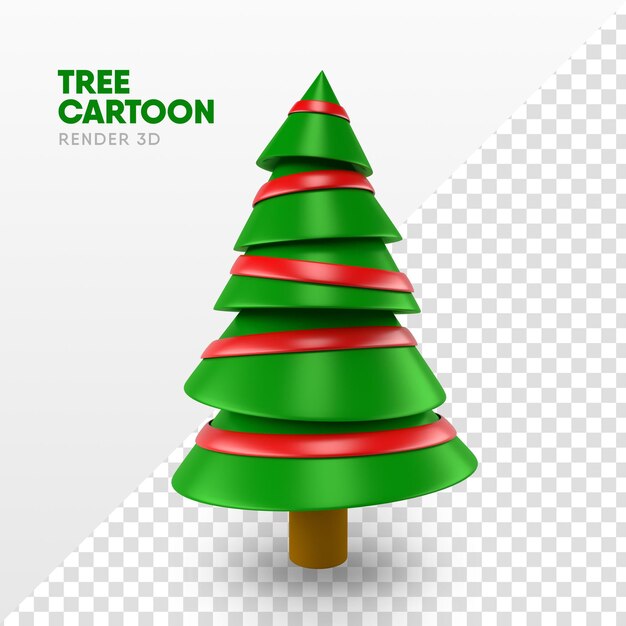 Árvore de Natal em renderização 3D em formato de desenho animado para o modelo e composição de natal