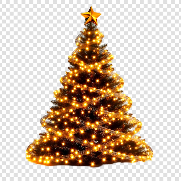 PSD árvore de natal iluminada luzes douradas temporada festiva