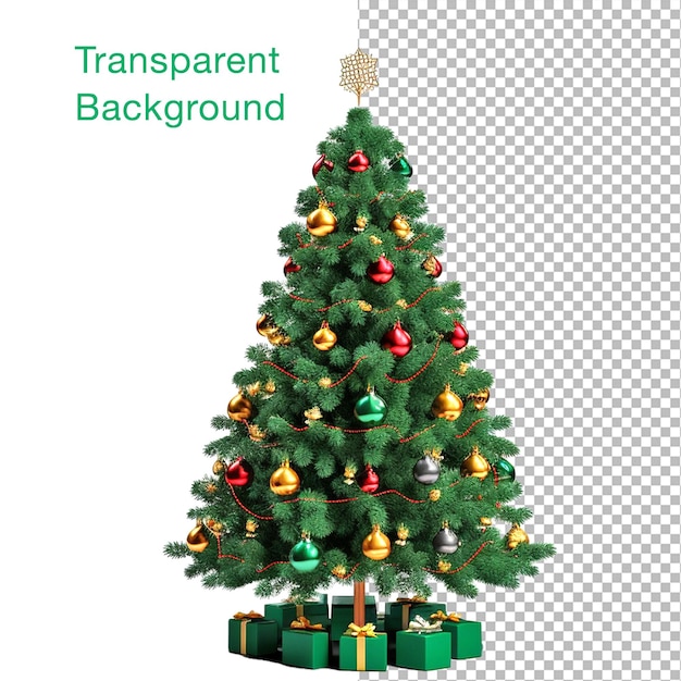 PSD Árvore de natal psd com decoração de fundo transparente