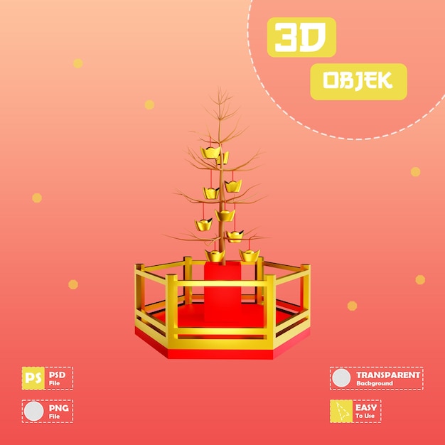 Árvore de pódio de ano novo chinês 3d yenpao imlek com fundo transparente