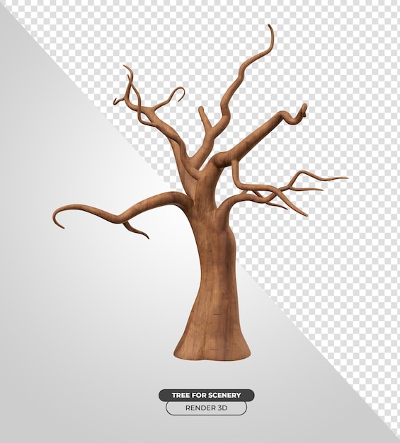 PSD Árvore seca para cenário de halloween 3d render ilustração de desenho animado com fundo transparente