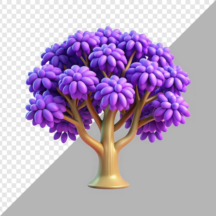 PSD árvore vibrante de flores roxas com design colorido caprichoso para alegria e criatividade