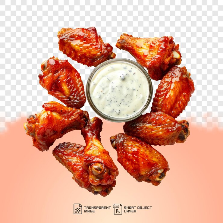 PSD as asas de frango fritas e crocantes com molho