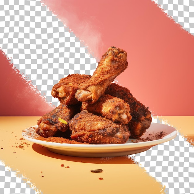 PSD as asas de frango fritas que induzem ardor de estômago cobertas com um fundo transparente de esfregão seco