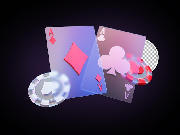 As cartas de vidro, dados e fichas Casino Poker Composição 3D Render, elemento de design,