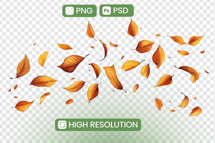 PSD as folhas de outono caem graciosamente em uma tranquilidade sazonal arquivos png e psd de alta resolução para projetos de design naturas tons dourados em detalhes de tirar o fôlego perfeitos para criações com temas de outono