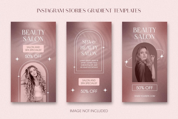 As histórias do instagram do salão de beleza definem o modelo de gradiente granulado boho para mídias sociais