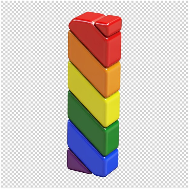 As letras da cor da bandeira LGBT são giradas para a esquerda. 3d letra l
