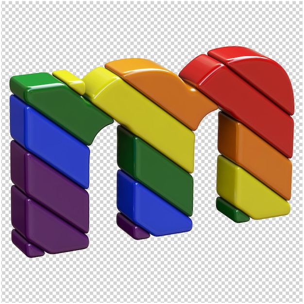 As letras das bandeiras lgbt foram giradas para a direita. 3d letra m