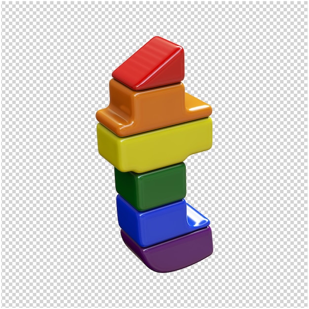 PSD as letras das cores da bandeira lgbt estão viradas para a direita. 3d letra t