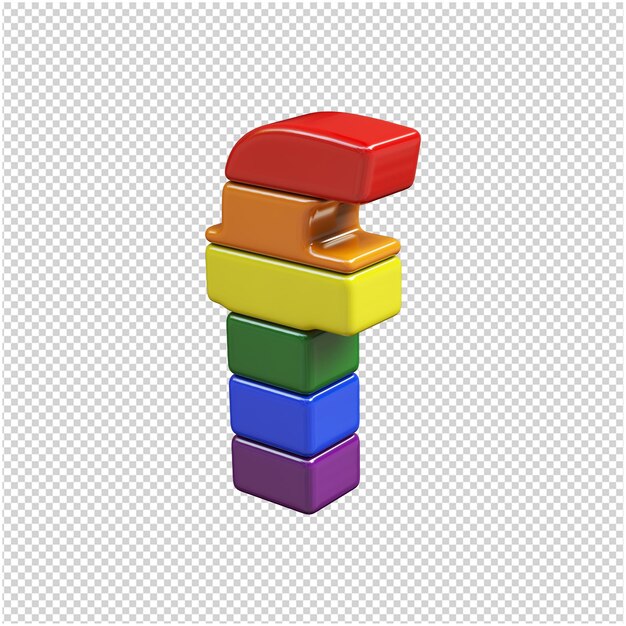 As letras das cores da bandeira lgbt estão viradas para a esquerda. 3d letra f