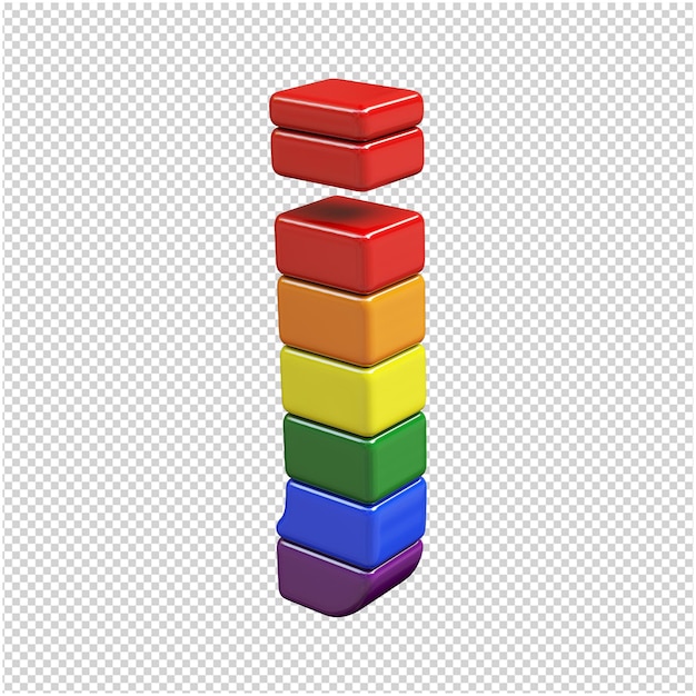 PSD as letras das cores da bandeira lgbt estão viradas para a esquerda. 3d letra j