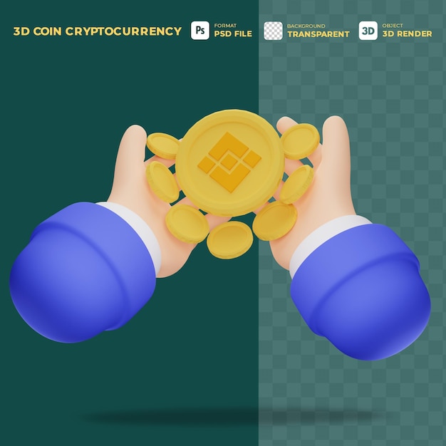 AS MÃOS DOS DESENHOS ANIMADOS DE ÍCONE 3D SEGURAM MOEDAS DO BINANÇO DE MOEDA DE CRIPTO DIGITAL