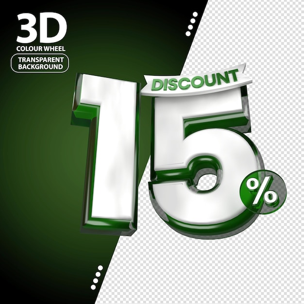 As vendas de 3D, verde e dourado, com desconto de 15% para a composição, são incríveis para a promoção do produto.