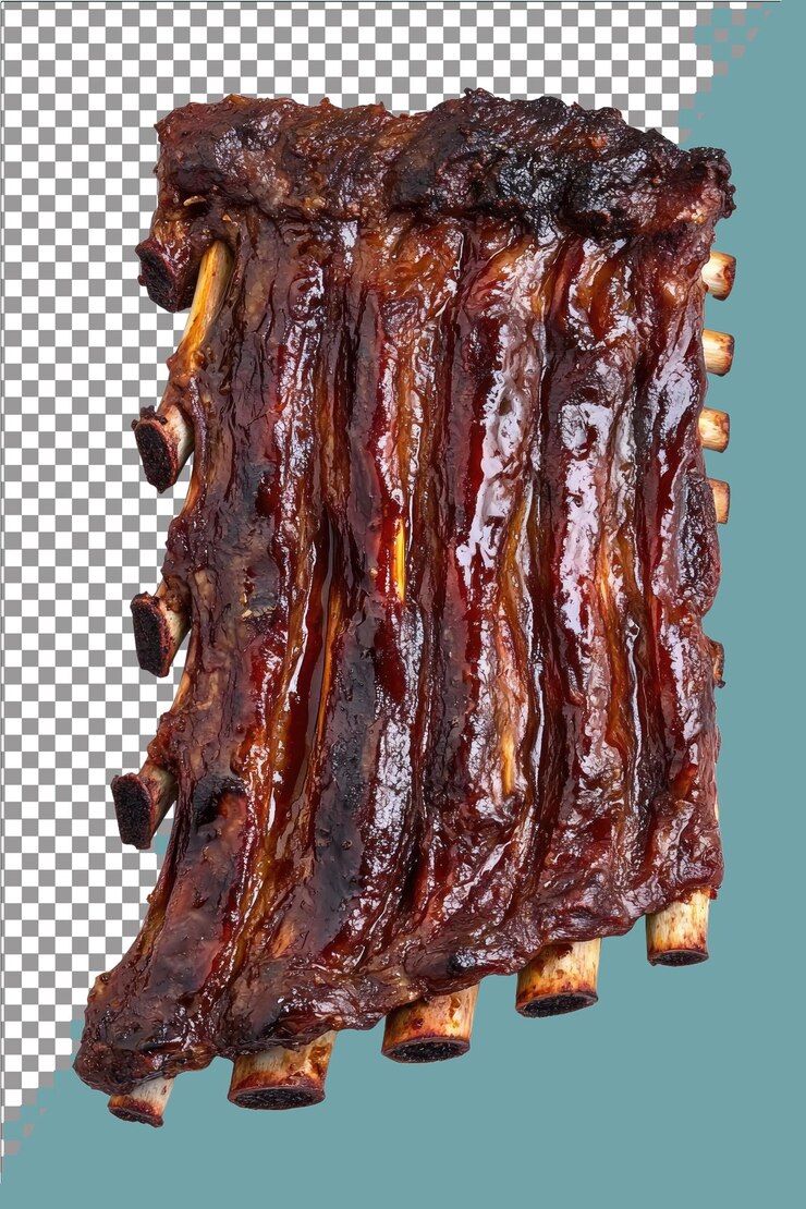 Asado de costillas Mantiene las costillas verticalmente para una mejor cocción Hiperrealista aislado blanco plano Transpare