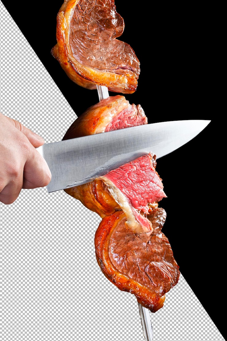 PSD asador de carnes en el asador picanha en rodajas picanha