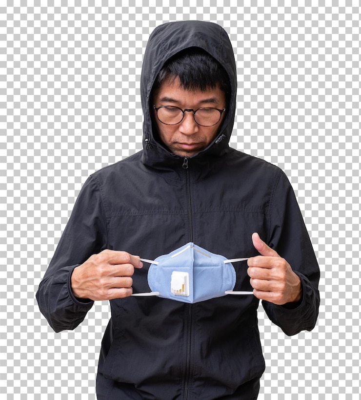 PSD asain man wearing face mask