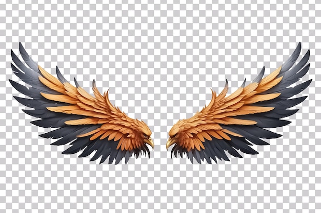 PSD asas de águia isoladas em fundo transparente em cores preto e dourado