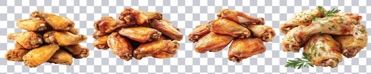 PSD asas de frango saborosas empilhadas em cima de uma mesa vibrante fundo transparente