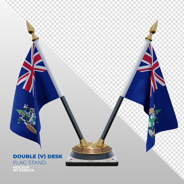 PSD ascension island realistischer 3d-texturierter doppel-tischflaggenständer für die komposition