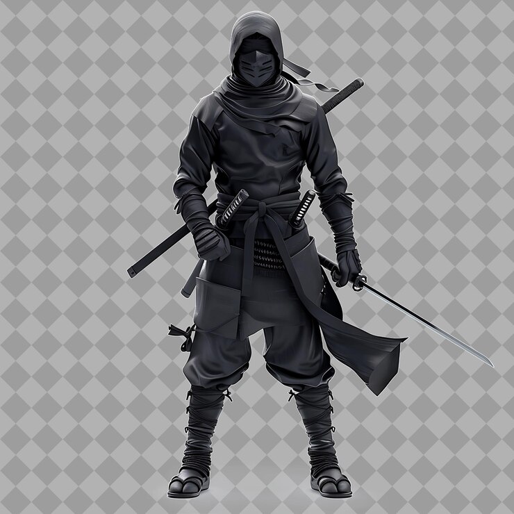PSD el asesino ninja furtivo con forma atlética black ninja outfi ilustración de personajes aislados en 3d