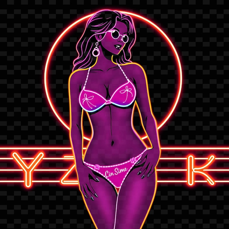 PSD aset seni digital neon yang semarak menampilkan ilustrasi orang neon png dan gaya monoline