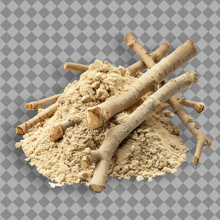 PSD ashwagandha en polvo tipo de hierba withania somnifera forma de hierba aislada hierba en fondo limpio