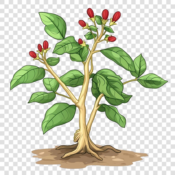 PSD ashwagandha sabrosas hierbas saludables concepto aislado en un fondo transparente